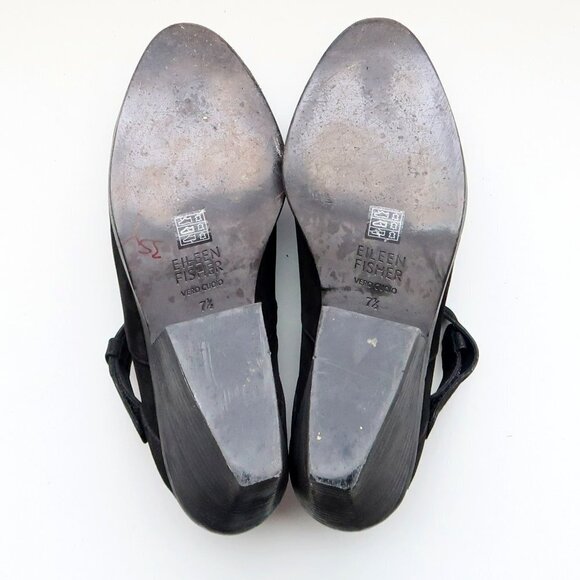 Eileen Fisher Black Nubuck Leather Almond Toe Block Heel Ankle Boots Booties 7.5 - Picture 7 of 16